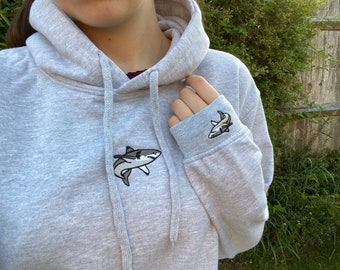 Embroidered Shark Hoodie, Shark, Fish, Unisex, Oversized, For Him, For Her, Loungewear, Birthday, Christmas, Gift, Present, Cotton, Vegan