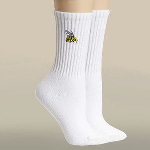Embroidered Bee Socks, Socks, Bumble Bee, Bee, Honey Bee, Honey, For Him, For Her, Christmas, Birthday, Santa, Gift, Present, Cotton, Vegan