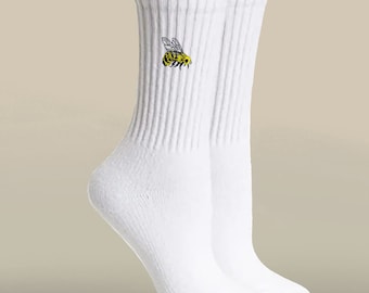 Embroidered Bee Socks, Socks, Bumble Bee, Bee, Honey Bee, Honey, For Him, For Her, Christmas, Birthday, Santa, Gift, Present, Cotton, Vegan