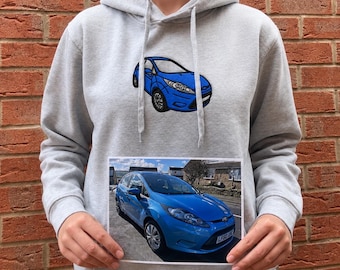 Custom Car Hoodie, Personalised Embroidered Vehicle Portrait