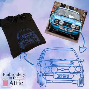 Embroidered Car Hoodie, Hoodie, Car, Vehicle, Line Drawing, Custom, Valentines, For Him, For Her, Anniversary, Couples, Unisex, Gift, Vegan