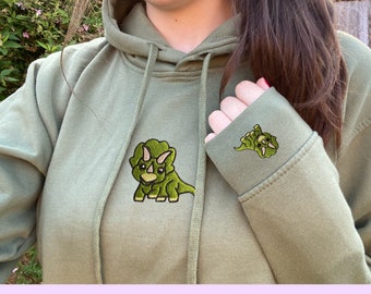 Embroidered Triceratops Hoodie, Dinosaur, Dino, Unisex, Oversized, For Him, For Her, Loungewear, Birthday, Comfy, Christmas, Present, Vegan