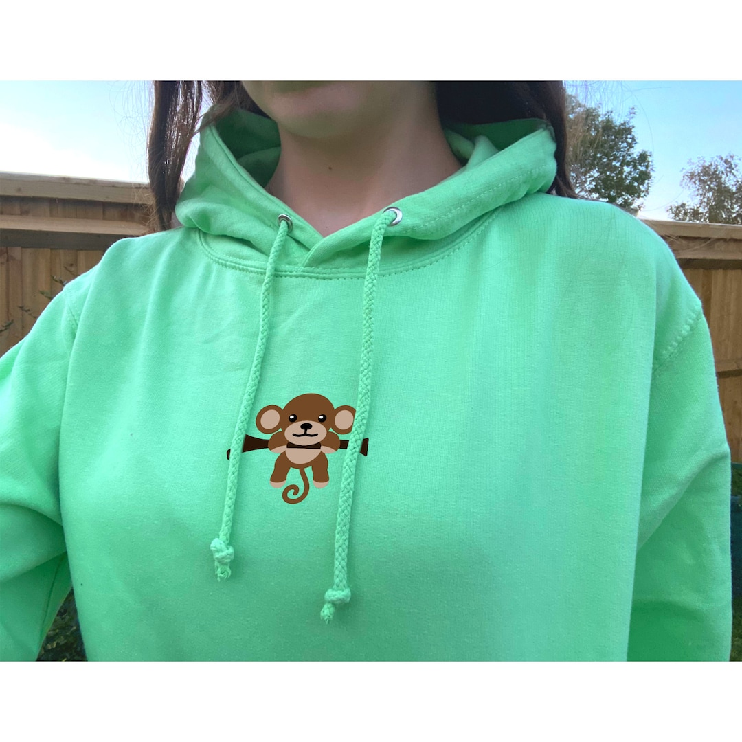 Embroidered Monkey Hoodie Hoodie Monkey Cute Animal Etsy