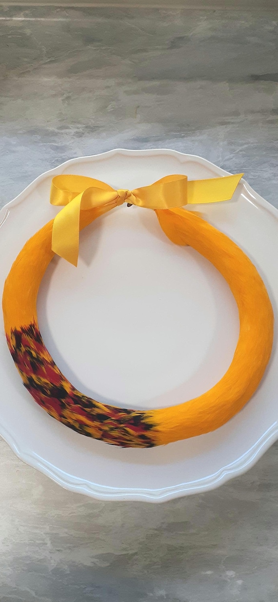 Lei Hulu Kamoe Hawaiian Feather Lei, - Yellow Ilima Cut Custom