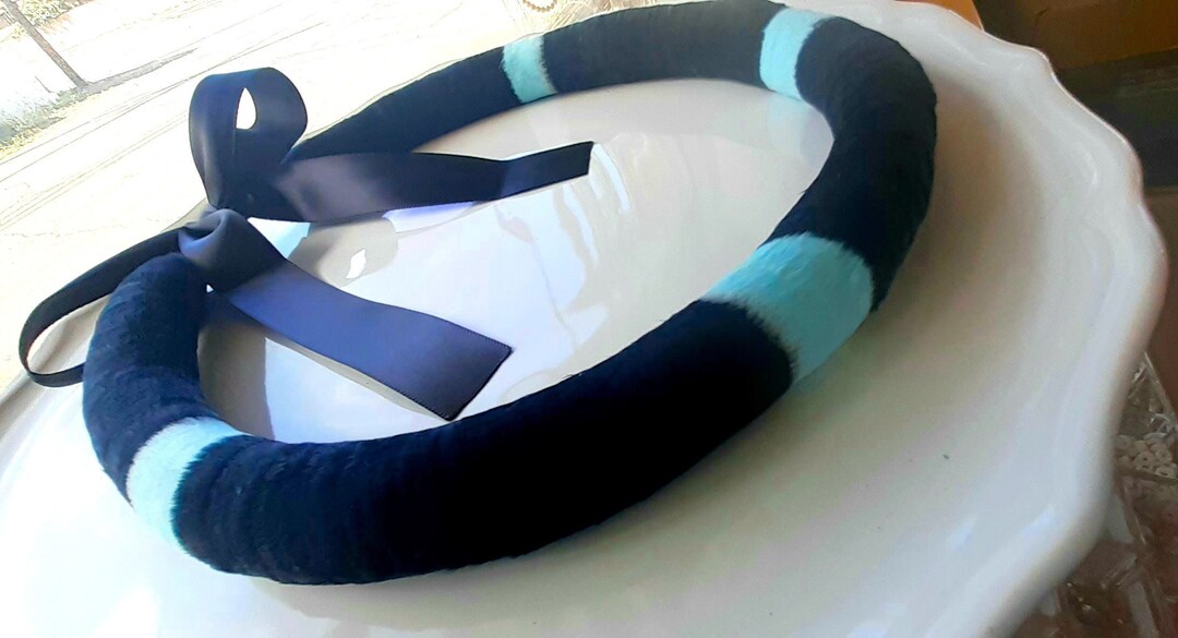 Black and Light Teal Lei Hulu Kamoe, Maui Feather Lei, Handmade Custom