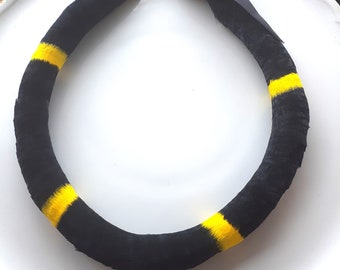Black and Yellow Lei Hulu Kamoe, Custom Graduation Lei, Lei Po'o