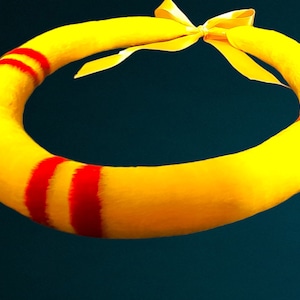 Ilima and Red Lei Hulu Kamoe, Maui Feather Lei, Handmade Custom Lei, Yellow Lei Po&#39;o, Heirloom Necklace, Yellow Feather Necklace, Hat Band