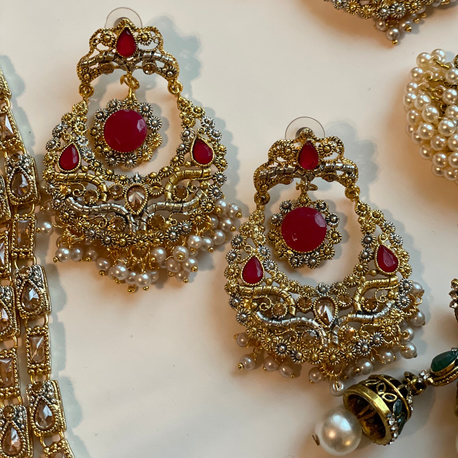 Desi Jewelry, Golden Desi Earring, Silver Desi Earrings, Gold Necklace