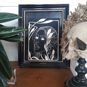 Engraving portrait gothgirl, gothic, woman, tattoo, home, decoration, decoration, unique, illustration, drawing, painting, art, rare, tattoo, wood,