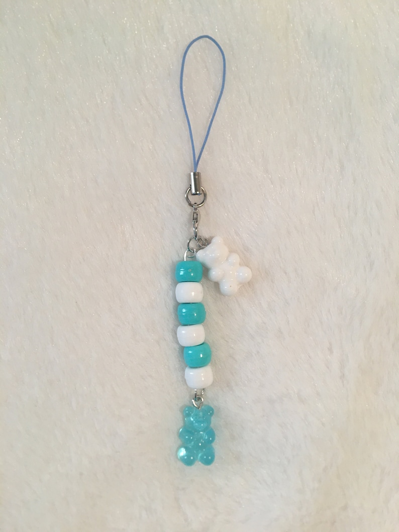Blue and white gummy bear pony bead charm for switch notebook phone tamagotchi
