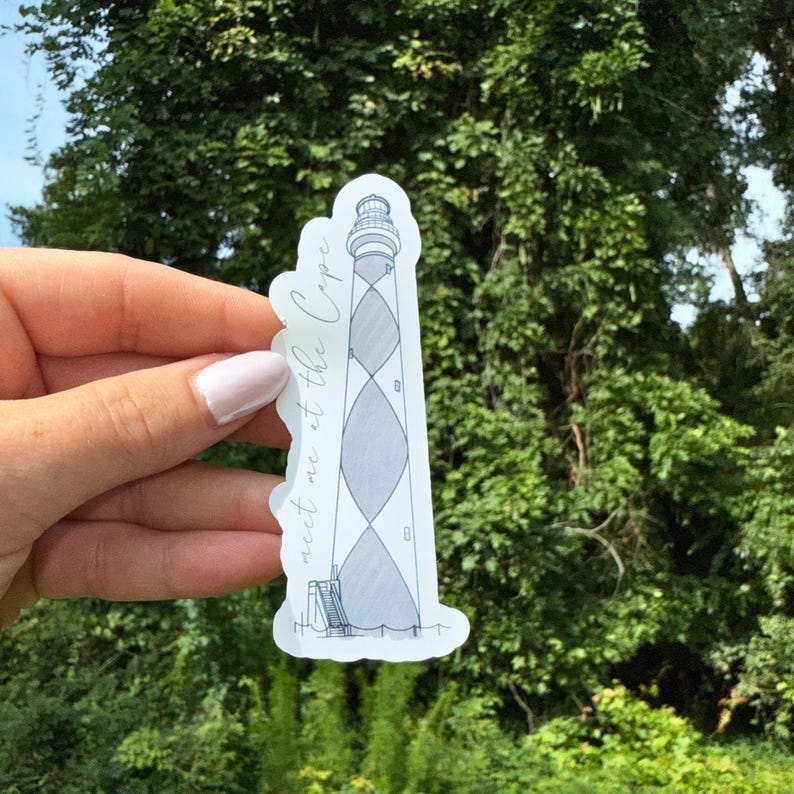 Cursive Lighthouse Cape lookout Lighthouse Vinyl Sticker – Beachy Coastal NC Travel Vibe ...