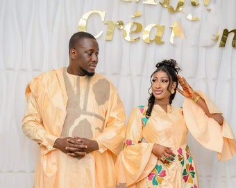 African couples matching outfits, Bazin Riche Kaftan, Plus Size African Dress, Bazin Boubou, Riche Getzner Dress, Matching African Couple