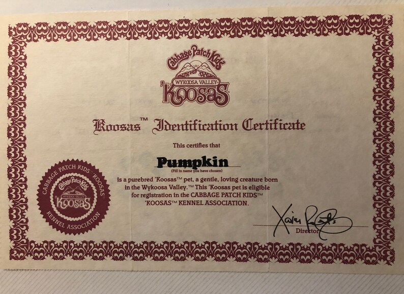 Koosas Cabbage Patch Kids Identification Certificate Cat / Dog Etsy