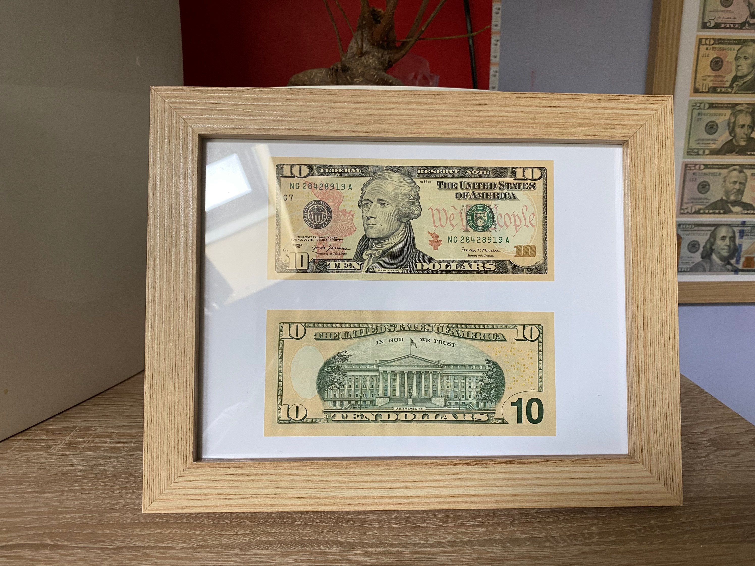 Véritable Billet de 10 Dollars en Cadre