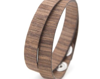 Italian Walnut Wood Bracelet, Twin Model. 100% Made in Italy. A gift for him and her. Eco-sustainable and Green.