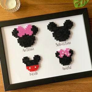 Bügelperlen Bild Familie personalisierbar Namen Minnie Maus Mickey Maus Disney