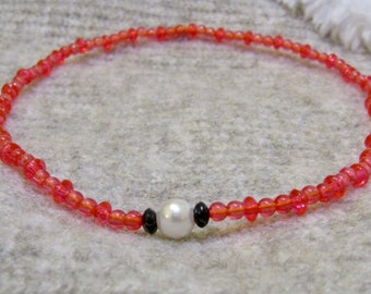 Red bead and pearl handmade simple beaded choker necklace