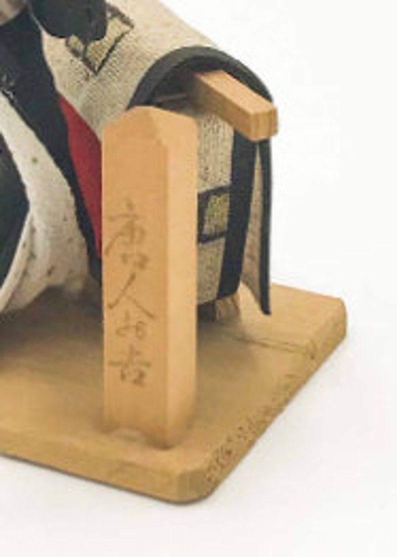 Japanese Geisha Black Kimono and Obi Sash on a Wooden Base Lucky Charm Figurine Vintage Souvenir Doll from Japan