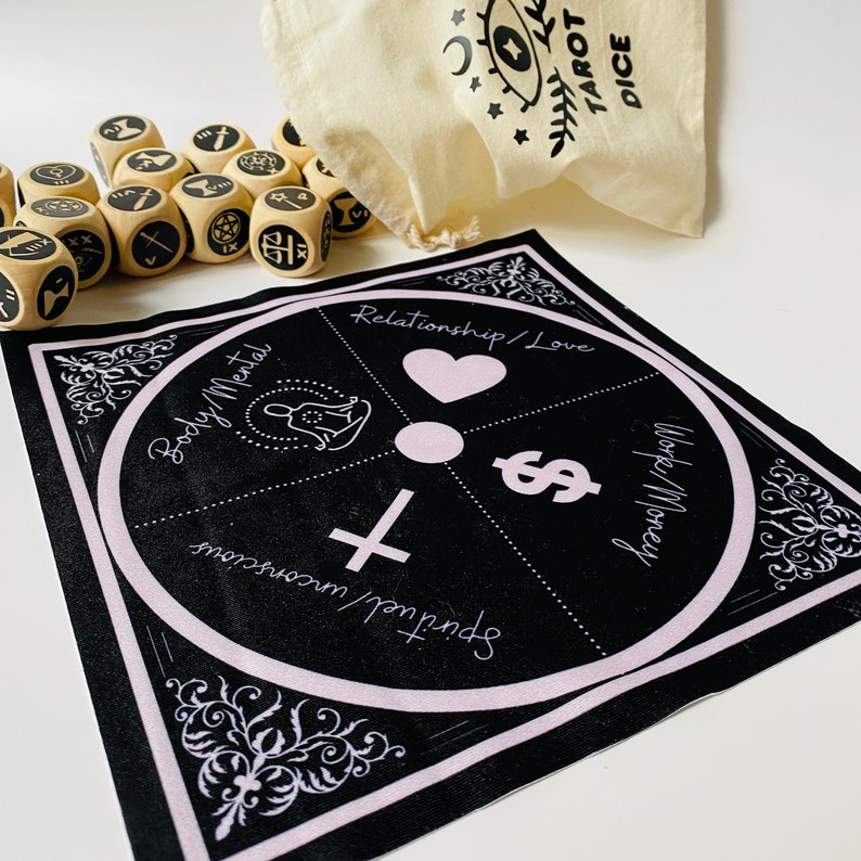 Tarot Dice Tarot 13 Dices Divination tool Dice for divination Fortune telling Charm Castin add on Dés et nappe