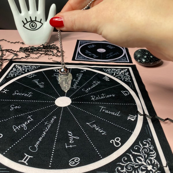 Duo Tapis divinatoire maisons astrologiques, oui/non  pour runes, pendule ou charm casting | Nappe divinatoire