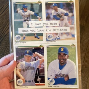 Mariners de Seattle carte | « Je t'aime plus que tu n'aimes les Mariners » | Carte d'anniversaire faite main | Carte de fête des pères | Carte Saint-Valentin