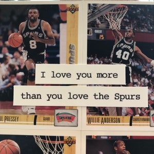 éperons de San Antonio | « Je t'aime plus que tu n'aimes les Spurs » | Carte d'anniversaire faite main | Carte de Saint-Valentin | Carte fête des pères