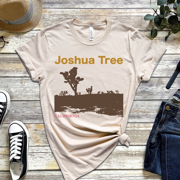 Joshua Tree T Shirt | White Tan Pink | 70s California Shirt | Vintage Camping Shirt | Retro Coachella Shirt | Coachella Merch