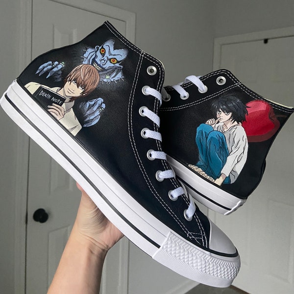 Death Note Custom Converse Shoes | Made to Order Sneakers | Handpainted | Handmade Gifts |  Personalized Gift | Anime | Light Yagami | L