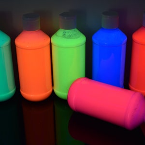 DirectGlow 8oz 6 Color Assorted UV Blacklight Reactive Fluorescent Acrylic Paints