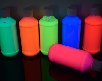 DirectGlow 8oz 6 Color Assorted UV Blacklight Reactive Fluorescent Acrylic Paints
