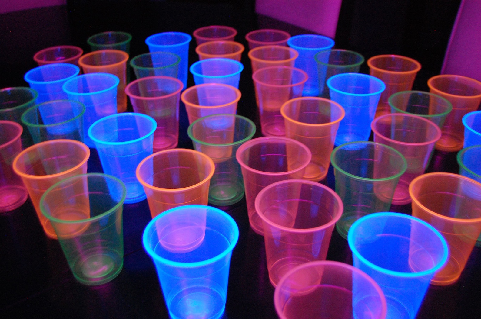 DirectGlow 12oz Neon Assorted Blacklight Reactive Soft Plastic Glow Party Cups