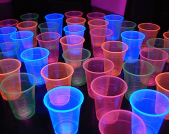 DirectGlow 12oz Neon Assorted Blacklight Reactive Soft Plastic Glow Party Cups