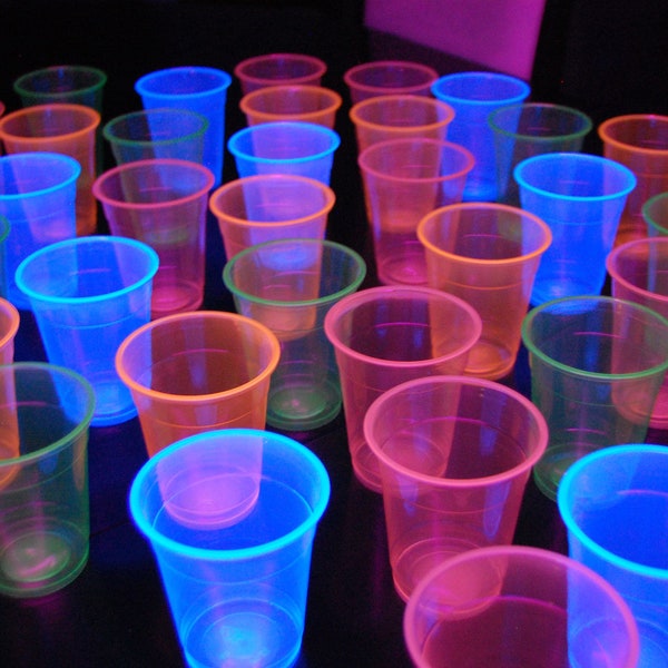 DirectGlow 12oz Neon Assorted Blacklight Reactive Soft Plastic Glow Party Cups