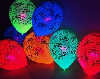 Neon Latex 11 inch UV Blacklight Reactive Neon Multicolor Happy Birthday Glow Party Balloons Helium Compatible