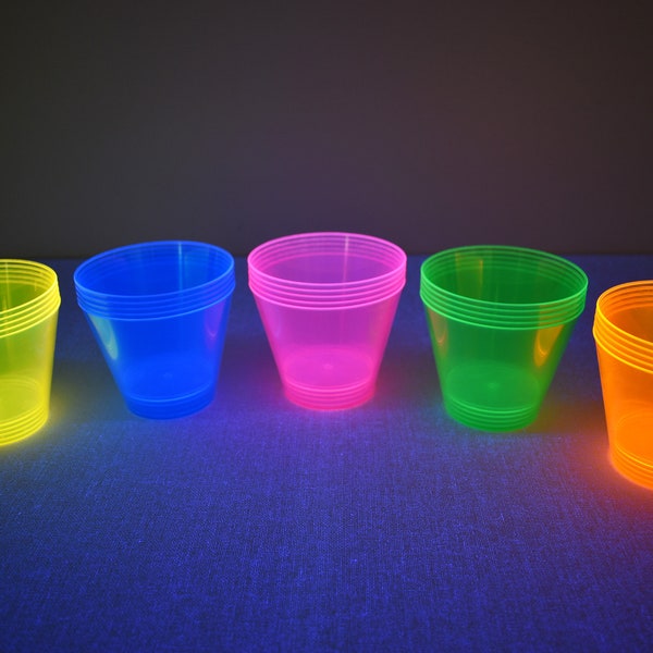 DirectGlow 9oz Neon MultiColor Blacklight Reactive Hard Plastic Glow Party Cups