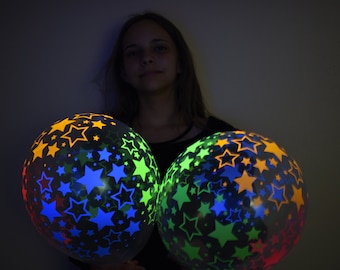 Clear Latex 11 inch UV Blacklight Reactive Neon Multicolor Stars Glow Party Balloons Helium Compatible