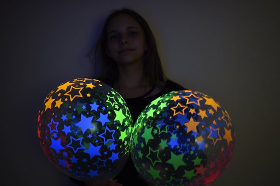 Clear Latex 11 inch UV Blacklight Reactive Neon Multicolor Stars Glow Party Balloons Helium Compatible