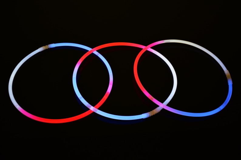DirectGlow 22 inch TriColor Red White Blue Glow Stick Necklaces Glow Party Favors Kids Bulk Birthday Neon Decor Preattached Connectors