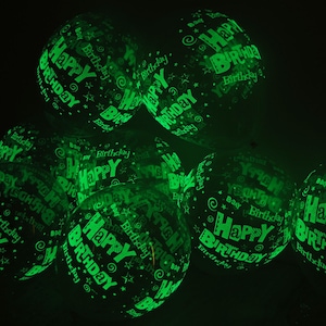11 inch Glow in The Dark Happy Birthday Clear Latex Glow Party Balloons Helium Compatible