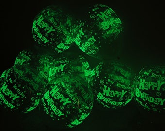 11 inch Glow in The Dark Happy Birthday Clear Latex Glow Party Balloons Helium Compatible