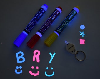 DirectGlow UV Blacklight Reactive Large Tip Invisible Ink Marker Blue Red Yellow with UV Light