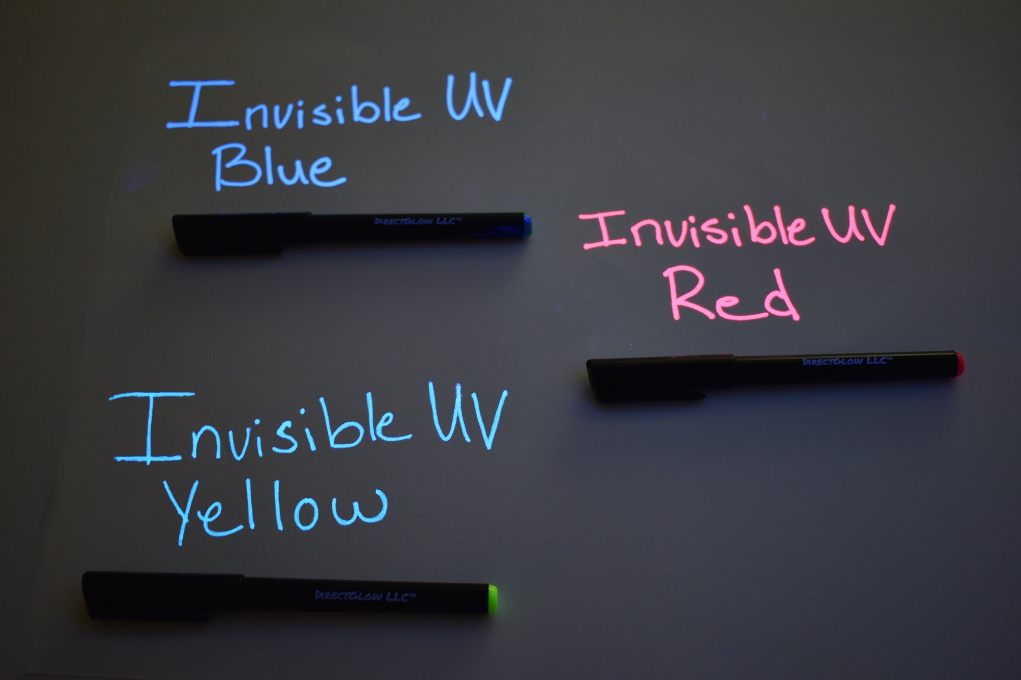 DirectGlow Set of 3 Invisible UV Blacklight Ink Marker Blue Red Yellow with  UV Lights
