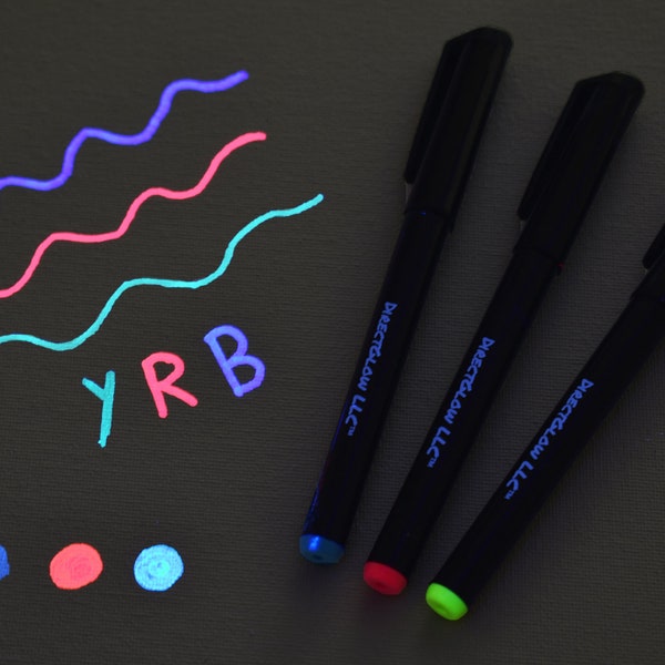 DirectGlow Invisible UV Blacklight Ink Marker Pen Blue Red Yellow Secret Messages Security Escape Room Glow  Party