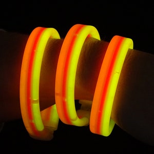 Triple Thick Tricolor Red Orange Yellow Ultra Bright Glow Bracelets Kids Safe Fun Light Up Neon Glows in The Dark Bulk Party Supply 30ct image 1