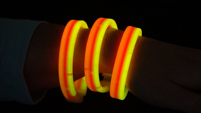 Triple Thick Tricolor Red Orange Yellow Ultra Bright Glow Bracelets Kids Safe Fun Light Up Neon Glows in The Dark Bulk Party Supply 30ct image 1