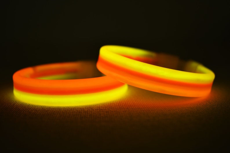 Triple Thick Tricolor Red Orange Yellow Ultra Bright Glow Bracelets Kids Safe Fun Light Up Neon Glows in The Dark Bulk Party Supply 30ct image 4