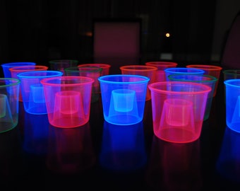 DirectGlow 4 Ounce UV Blacklight Reactive Soft Plastic Bomber Cups Jager Bomb Shot Glasses Glow Party