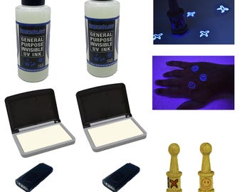 DirectGlow Black Light Invisible Blue UV Ink Security Kit for Secret Marking Hand Stamping Ultraviolet Detection (Club Kit)