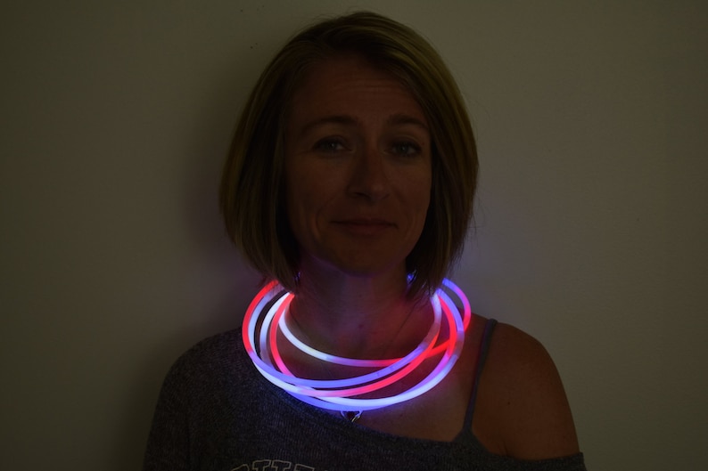 DirectGlow 22 inch TriColor Red White Blue Glow Stick Necklaces Glow Party Favors Kids Bulk Birthday Neon Decor Preattached Connectors