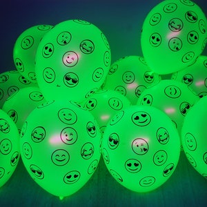 Yellow Latex 11 inch UV Blacklight Reactive Neon Emoji Glow Party Balloons Helium Compatible
